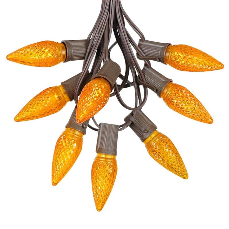25 Foot C9 LED Christmas Light Set, Hanging String Lights, Brown Wire - Orange