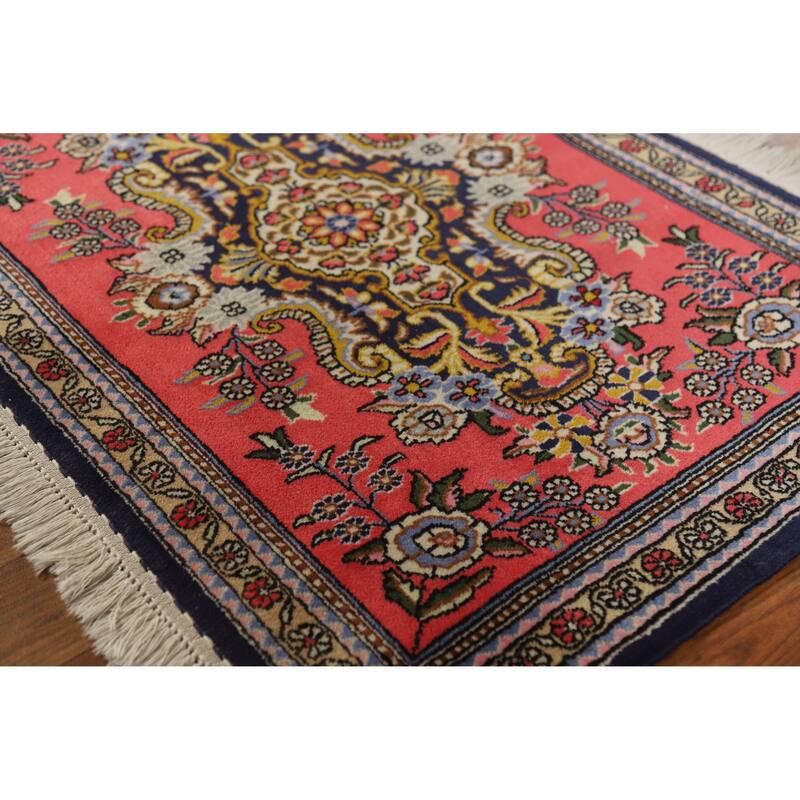 Hand Knotted Oriental Kork Wool Carpet Traditional Medallion Pink Qum Area Rug - 3' 0'' X 2' 1''