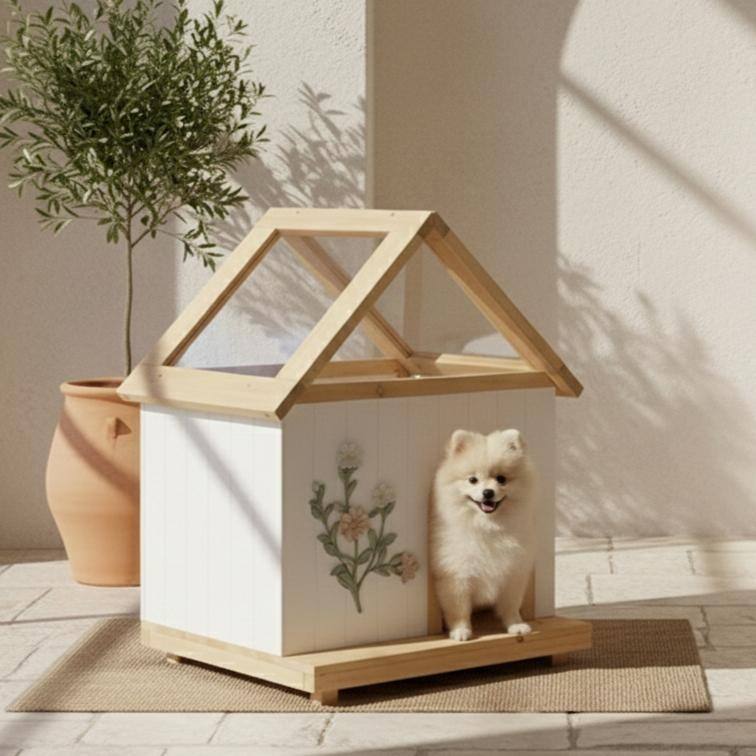 Daisy FSC-Certified Cedar Cat House with Acrylic Roof, Indoor Outdoor Wooden Pet Shelter for Cats Small Dogs (11-25 lbs)