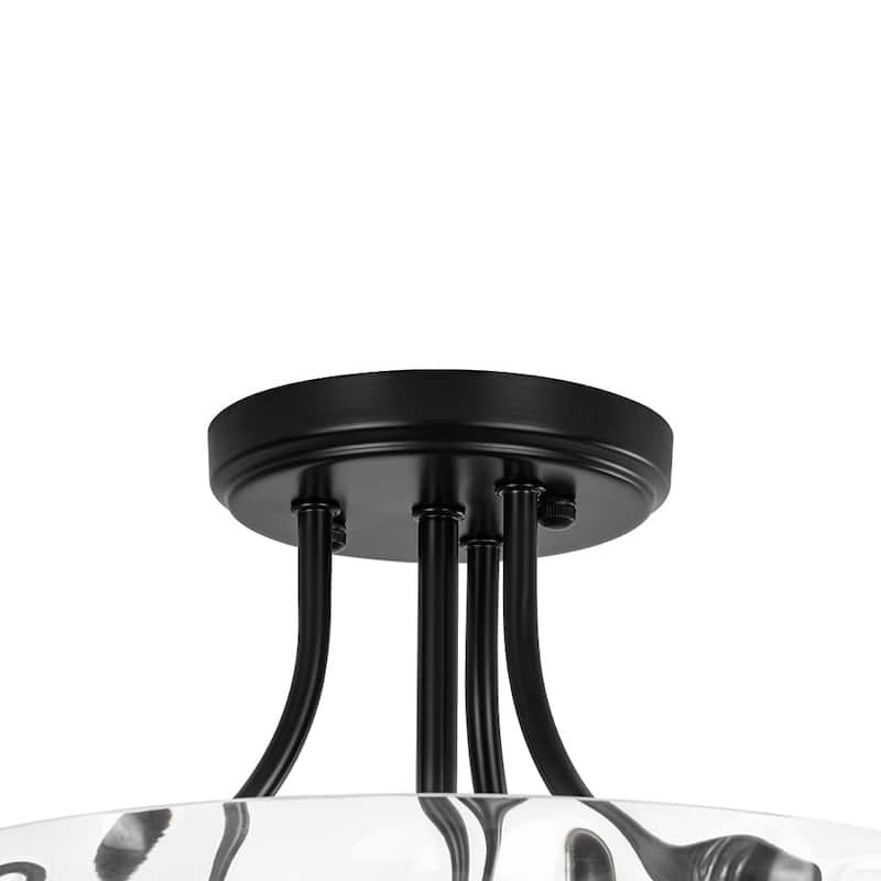 Nickel 2-Light Water Glass Round Semi Flush Ceiling Light - 11.8in
