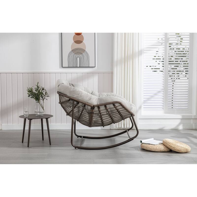 Rocker Recliner Chair Rattan Rocking Chair with Padded Cushion