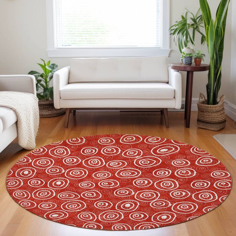 Premium Washable Super Soft Contemporary Zazzle Mayfield Rug - Red - 8' x 8' - Round