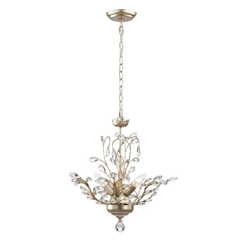 Holly 4-light Brushed Silver-ish Champagne Crystal Leaves Chandelier - 18.1 inches in diameter x 18.1 inches H