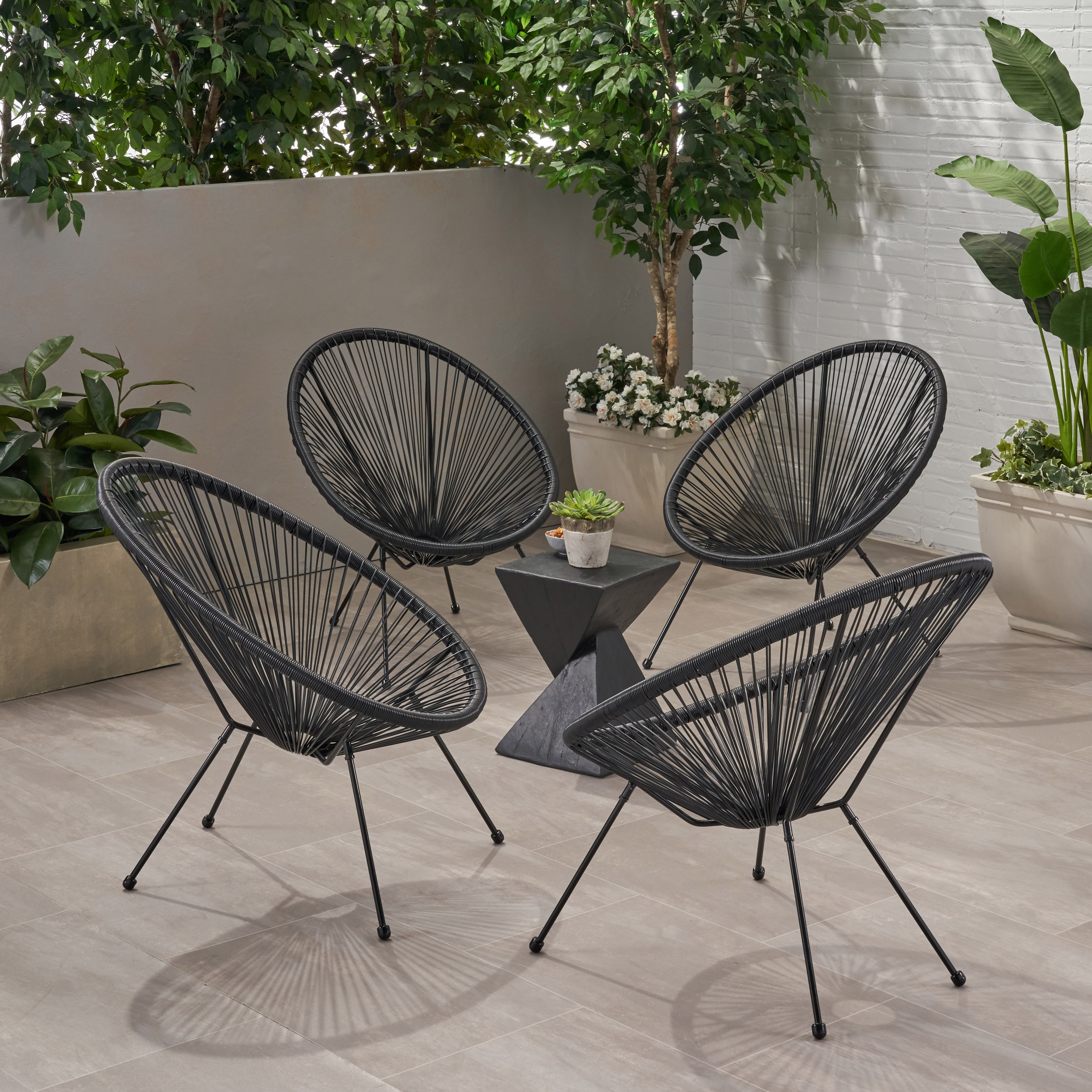 Anson Outdoor Steel PE Rattan Hammock Weave Chair Set of 4 by