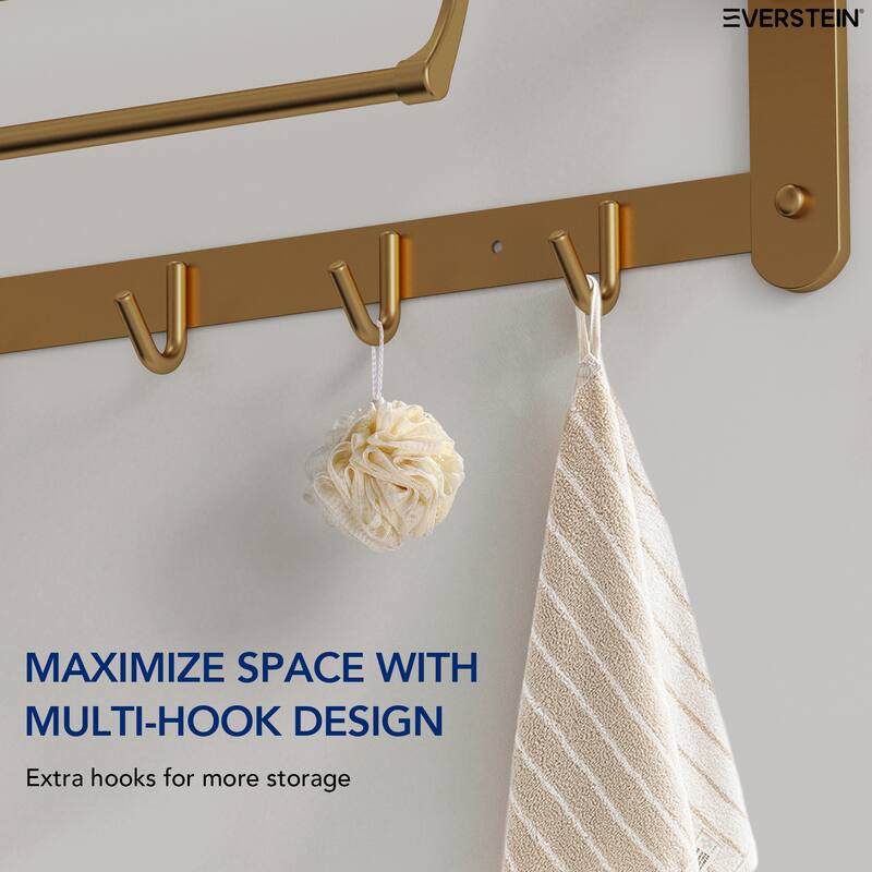 2-Tier Stainless Steel Bath Towel Rack with 5 Hooks