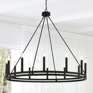 Acroma 12-light Farmhouse Black Wagon Wheel Chandelier