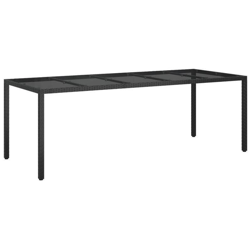 vidaXL Patio Table Outdoor Garden Dinner Table Tempered Glass and Poly Rattan - 98.4 x 39.4 x 29.5 in