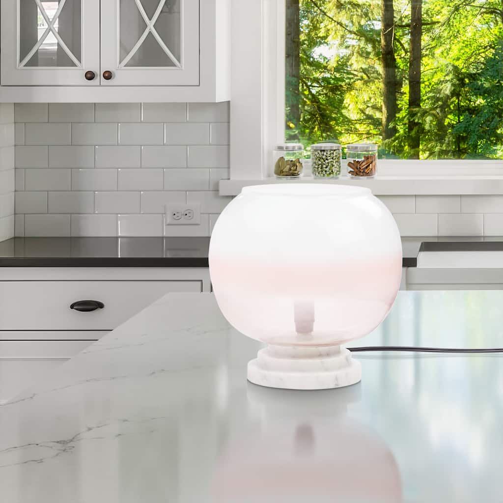 Casey River of Goods White Marble and Blown Glass Globe Shade 13-Inch Accent Lamp - 9.75" x 9.75" x 13"