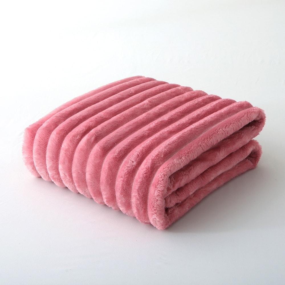 Lightweight Ribbed Cord Flannel Fleece Blanket