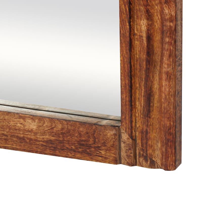 Mango Wood Distressed Room Floor Mirror with Carved Grooves - Black or Brown - Roche River Decor