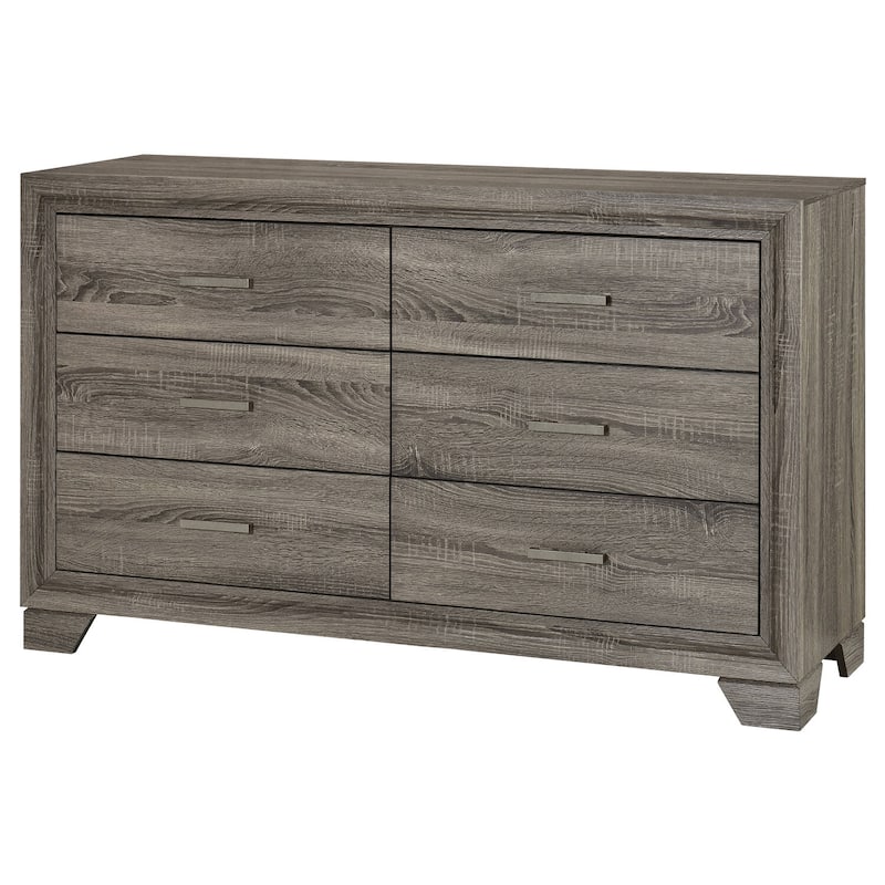 6-Drawer Brown Oak Dresser Cabinet with Modern Sleek Lines, Smooth Glide Drawers, and Durable Bedroom Storage