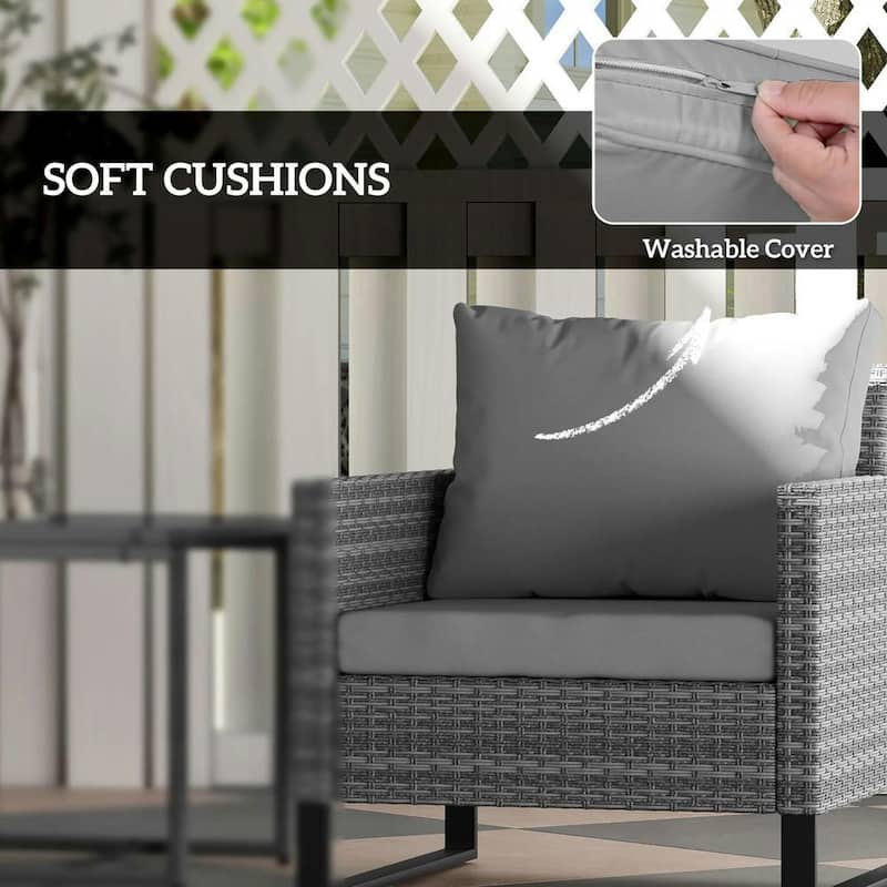 3-Piece Wicker Patio Set, Cushioned Rocking Chairs,Glass Table,Outdoor