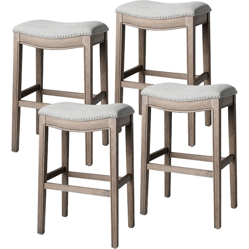 Maven Lane 31" Adrien Saddle Kitchen Bar Height Stool - N/A - Set of 4 - Reclaimed Oak