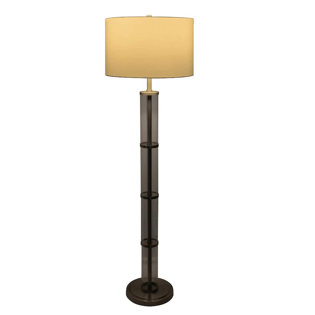 Brushed Nickel Floor Lamp with 3-Way Rotary Switch, Clear Glass Body - Silver grey,White