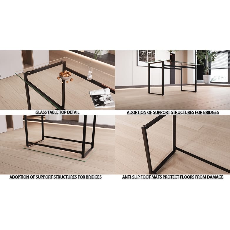 Modern Dining Set with Rectangular Glass Table & PU Upholstered Chairs