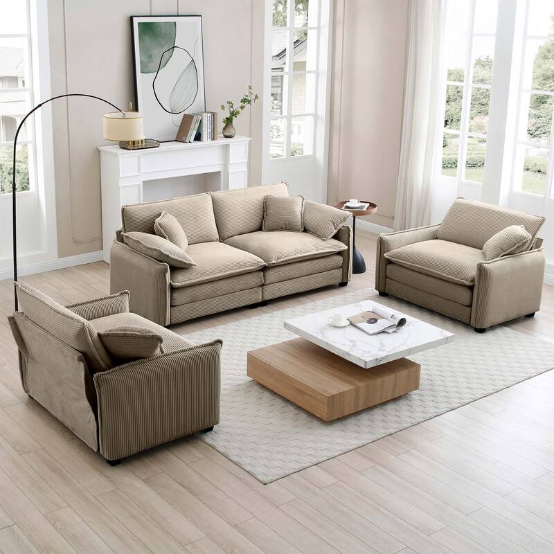2+1+1 Seat Flexible Combinations Sofa with Cushions and Pillows - Tan