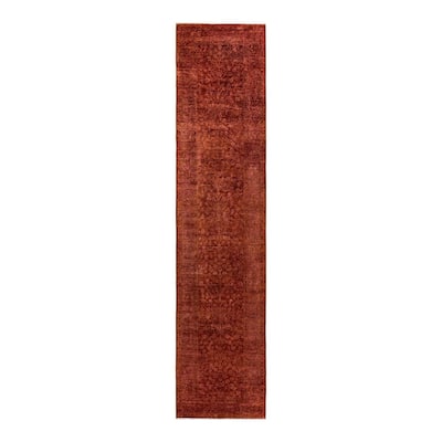 Overton Hand Knotted Wool Vintage Inspired Modern Contemporary Overdyed Red Runner Rug - 3' 0" x 13' 4"