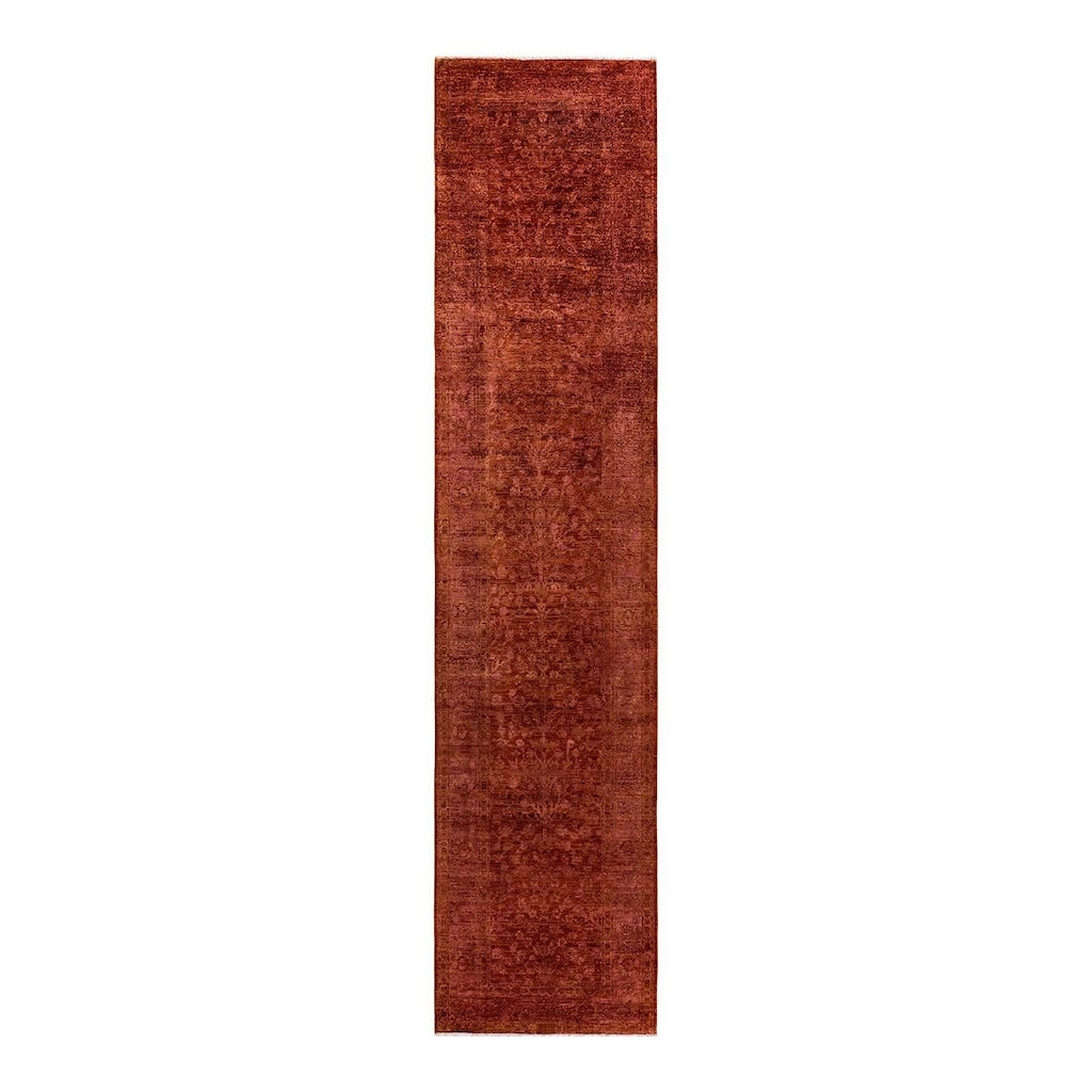 Overton Hand Knotted Wool Vintage Inspired Modern Contemporary Overdyed Red Runner Rug - 3' 0" x 13' 4"