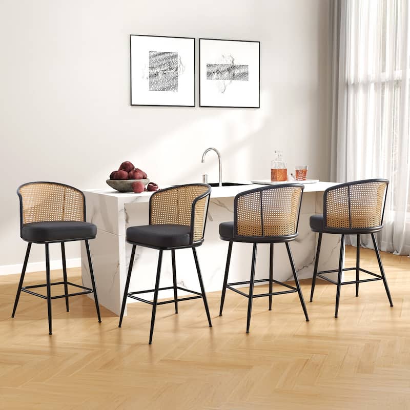 26"/29" Rattan Upholstered Bar Stool /Counter Stools Set of 2/3/4 - Set of 4 - PU-Black - Counter Height