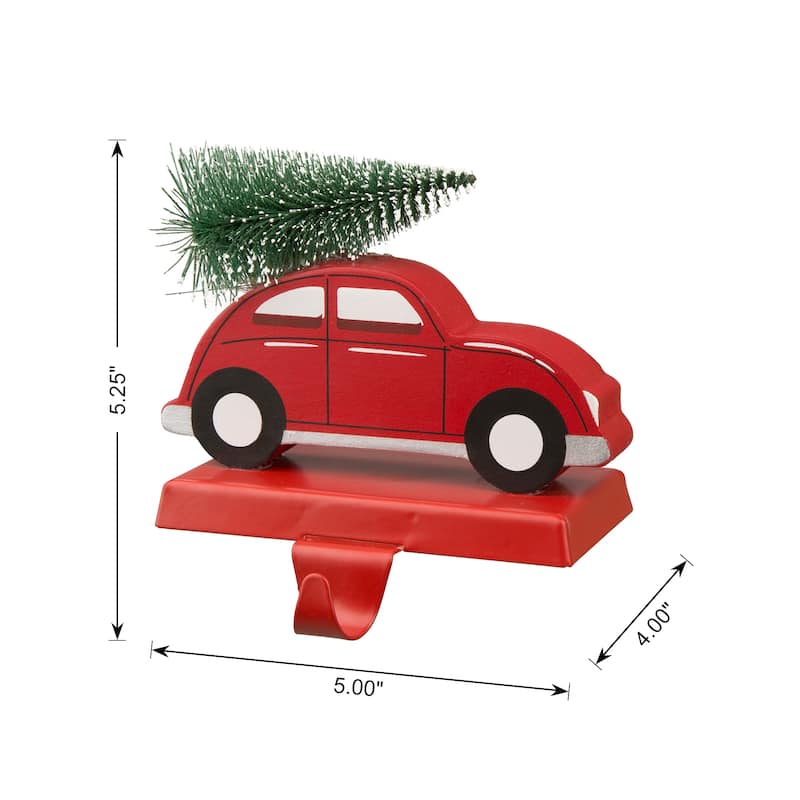 Glitzhome Christmas Dachshund Reindeer Red Car Stocking Holders Rustic Mantel Ornament