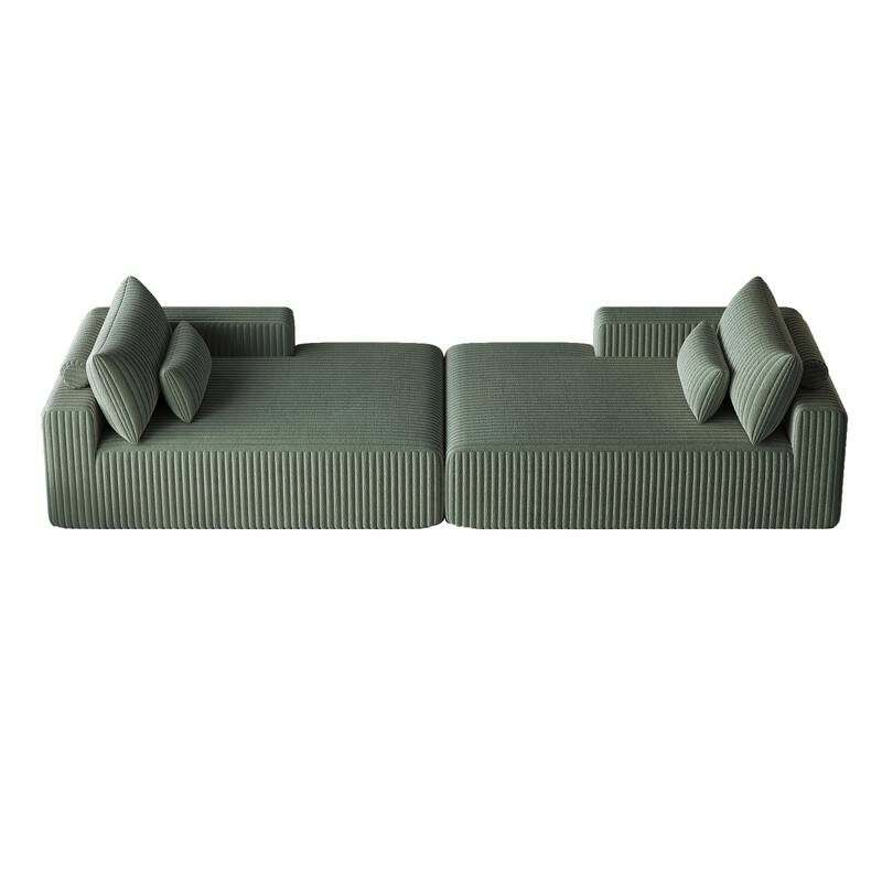 102" Corduroy Cloud Chaise Sectional with Reclining Sofa Bed, No-Assembly Design & Ergonomic Backrest