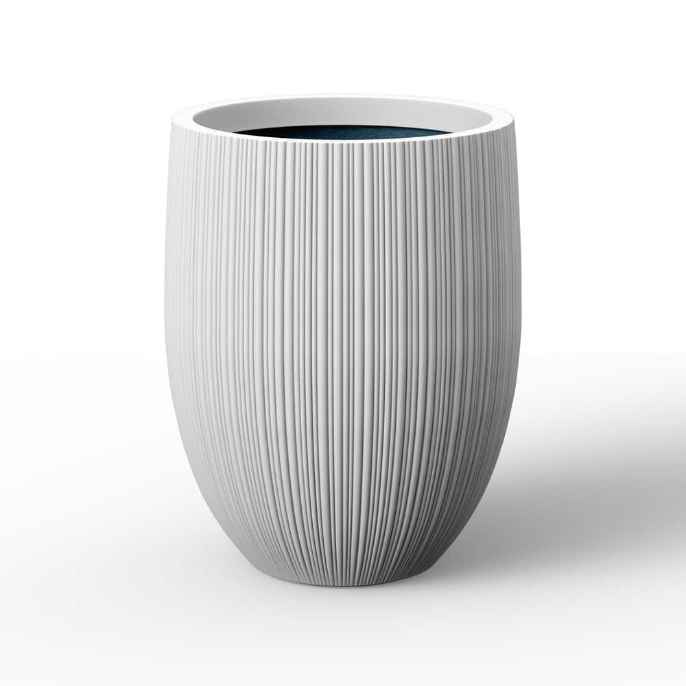 Concrete Round Fluted Planter Pot Barrel-Style with Drainage Holes