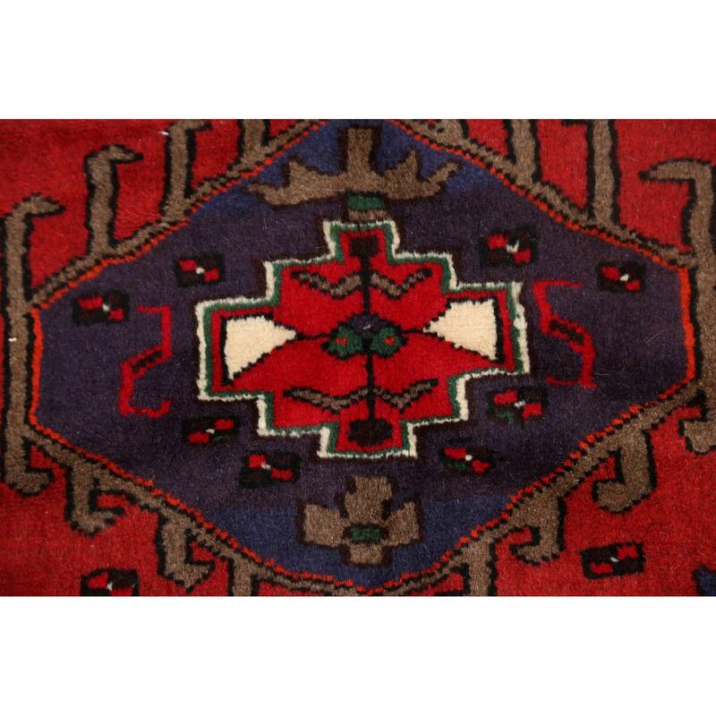 Geometric Persian Hamedan Area Rug Handmade Traditional Wool Carpet - 3'4" x 5'1"