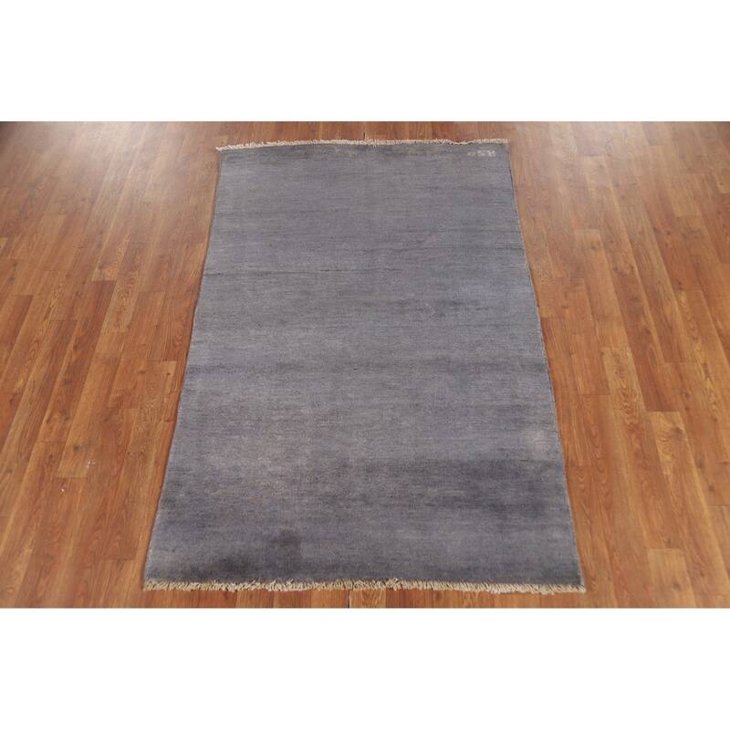 Modern Gabbeh Oriental Foyer Rug Hand-Knotted Grey Wool Carpet - 3'3" x 4'11"