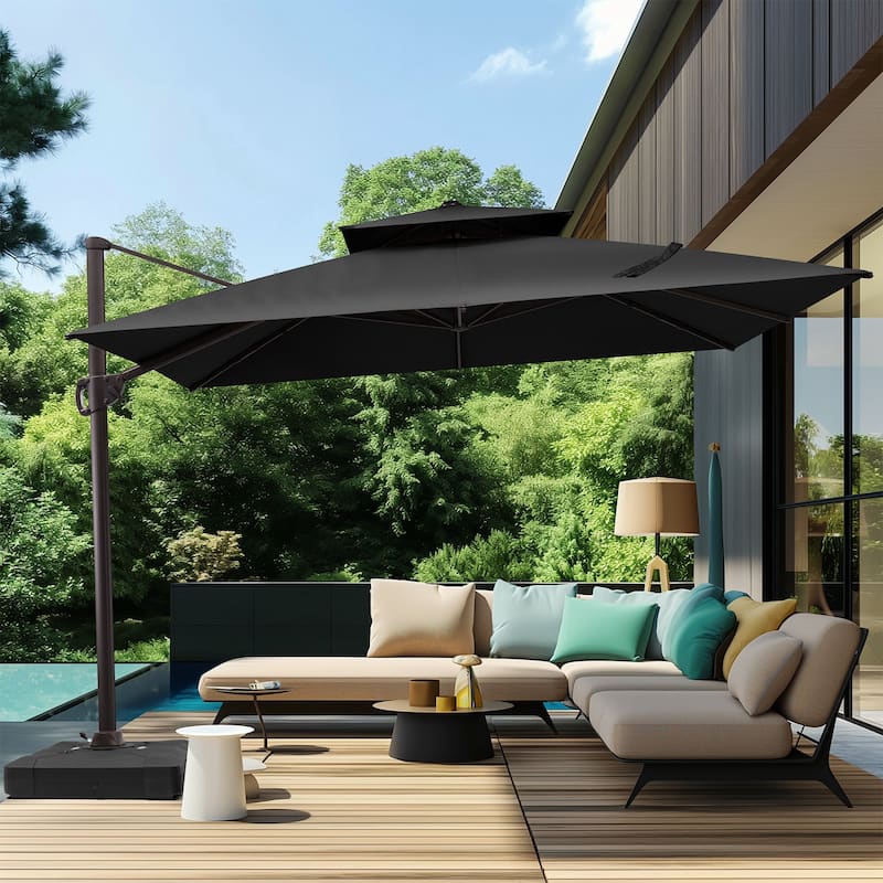 Outdoor Shade 10 x 10ft Double Top Square Patio Cantilever Umbrella with Weights Base