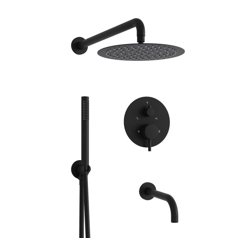 3-Function 10 in. Round Shower head System With Hand shower(Valve Included)