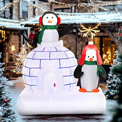 Multi-Color Polyester Inflatable Penguin and Igloo with LED Lights
