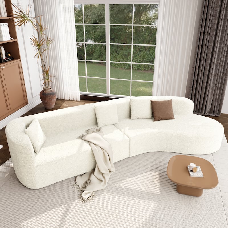 Curved Design Chenille Sectional Sofa, Modern Modular Couch with 4 Pillows, Plush Sponge and Spring Cushion, Sponge Sofa - Beige