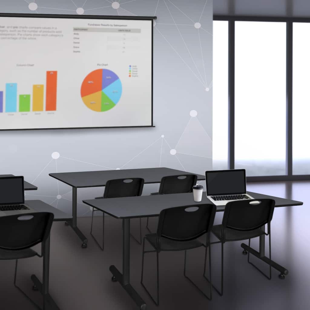 60" x 24" Training Table- Grey & 2 Stack Chairs- Black - 60" x 24"