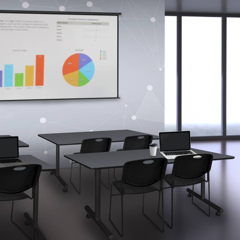 60" x 24" Training Table- Grey & 2 Stack Chairs- Black - 60" x 24"