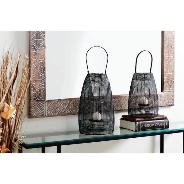 Gold Metal Decorative Indoor Outdoor Candle Lantern with Handle - 9 x 9 x 16