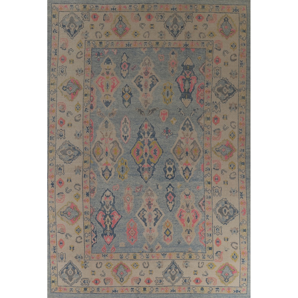 Hand Knotted Oriental 100% Wool Carpet Transitional All-Over Navy Blue & Blues Oushak Area Rug - 12' 11'' X 9' 5''
