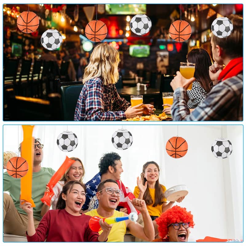 3 Pcs Basketball Paper Lanterns Round Hanging Chinese/Japanese Decor - Orange