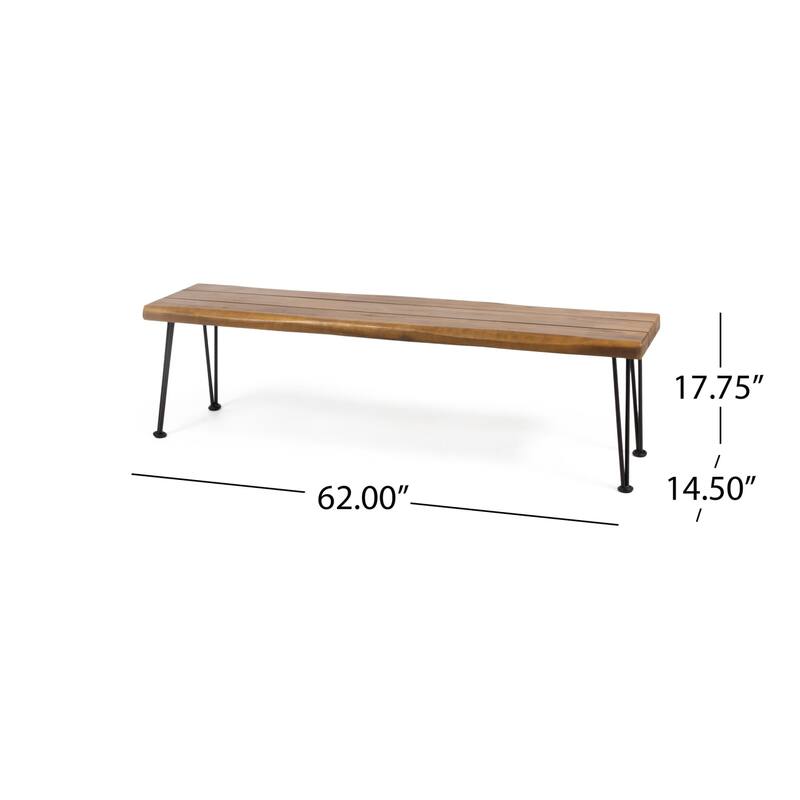 62" Outdoor Industrial Wooden Slats and Metal Rectangular Bench
