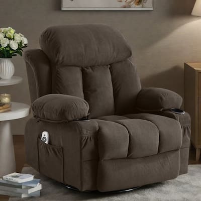 Swivel Massage Recliner Chair with Heat, Velvet Fabric Lounge Chair with 8-Point Massage, Manual Control, USB Charging