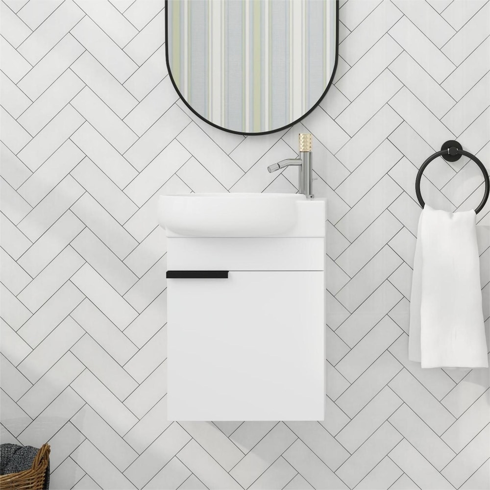 Bathroom Vanity With Sink In 16/18/23 Inch, Floating/Freestanding Bathroom Vanity With Soft Close Door