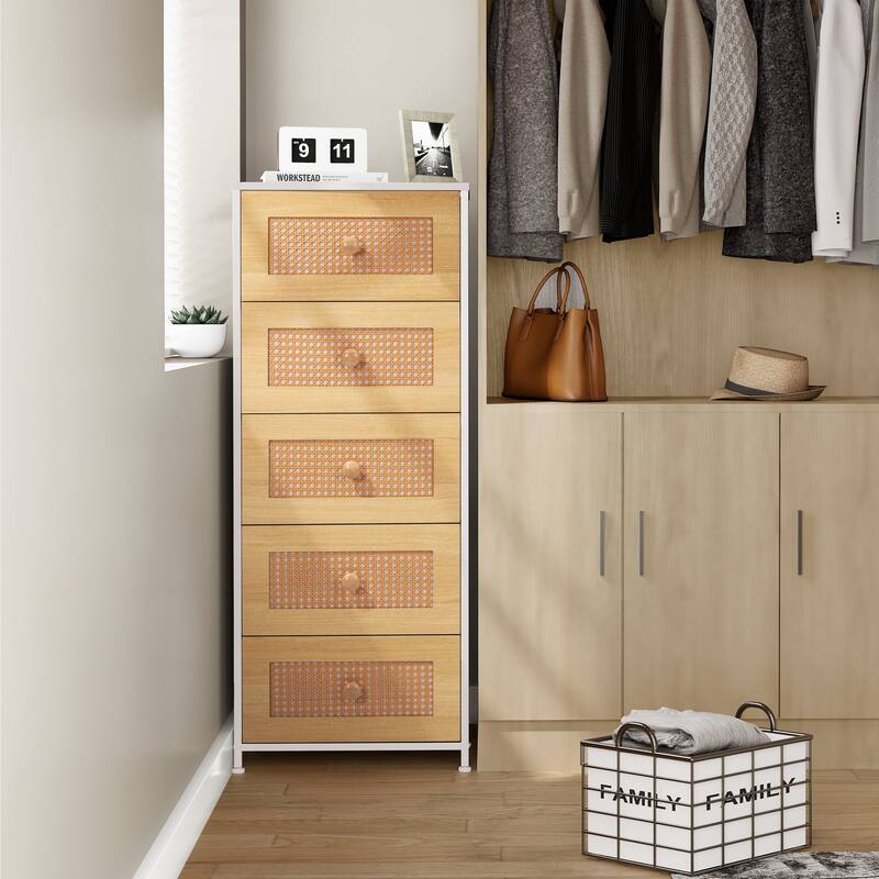 Home Bedroom Furniture 5-drawer Chest Vertical Storage Tower - Fabric Dresser