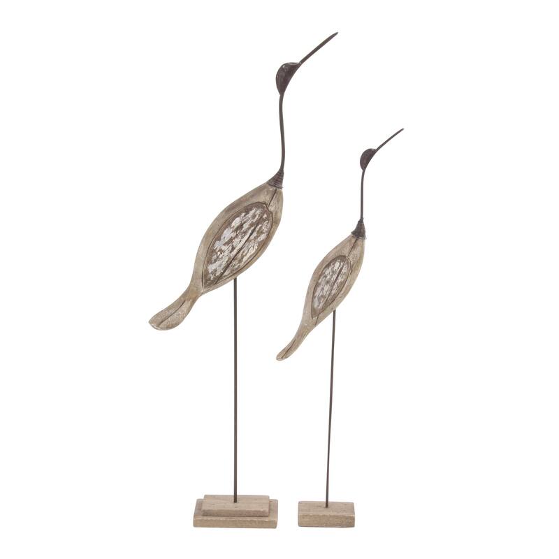 Brown Wood Bird Decorative Sculpture (Set of 2)