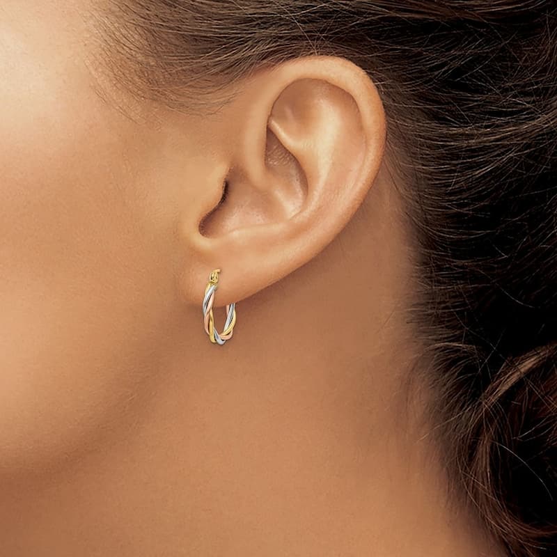Curata 14k Tri Color Gold Triple Wire Hoop Earrings (8mm x 14mm)