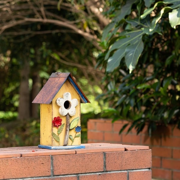slide 2 of 55, Glitzhome 10"H Multicolor Cute Distressed Solid Wood Birdhouse with 3D Flowers
