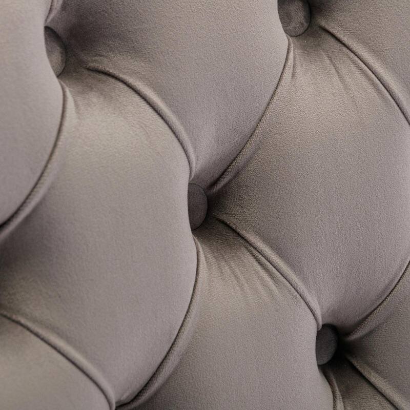 Tufted Velvet Dining Chairs - Solid Wood - Golden Stainless Steel Legs - Nailhead Trim - Set of 2