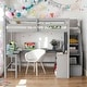 preview thumbnail 12 of 21, Full Size Loft Bed with Built-in L-Shaped Desk and 3-Tier Storage Shelves Grey