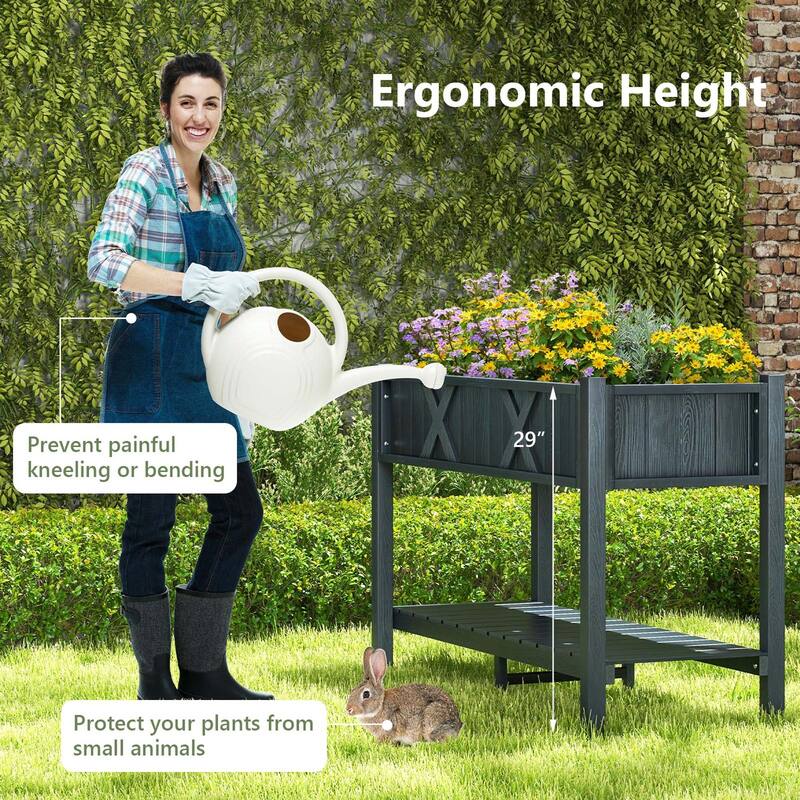 Costway HIPS Raised Garden Bed Poly Wood Elevated Planter Box with - See Details