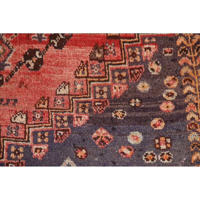 Red Qashqai Persian Antique Area Rug Handmade Wool Carpet - 5'1"x 8'2"