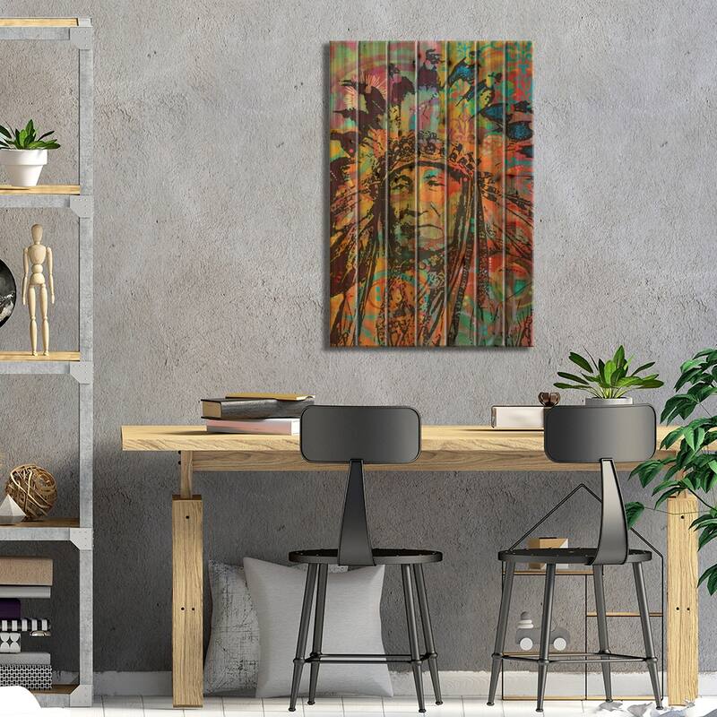 Native American V Print On Wood by Dean Russo - Multi-Color