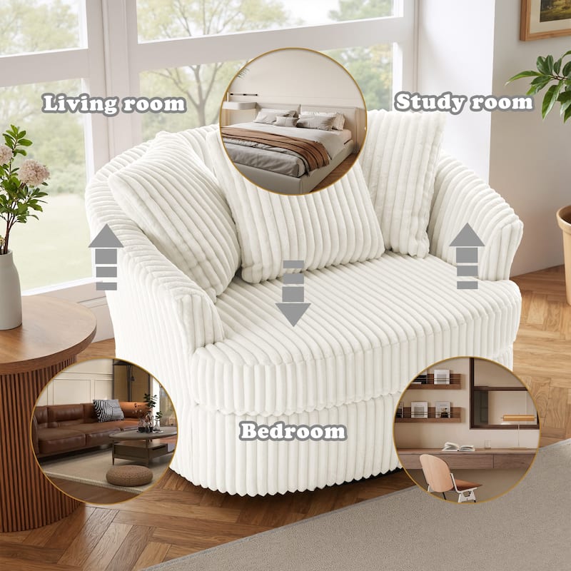 Oversized 43" W Plush Corduroy Slipcovered Swivel Barrel Chair with Pillows Set of 2